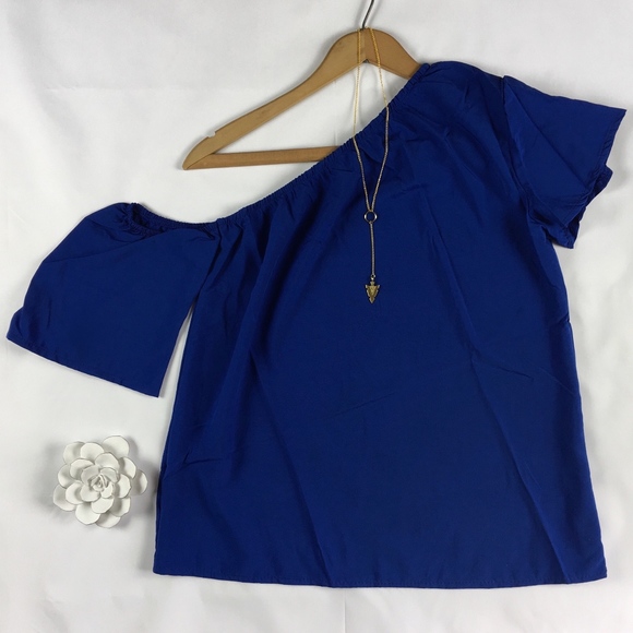 Cimarron's Closet Tops - Royal Blue Asymmetric One Shoulder Top